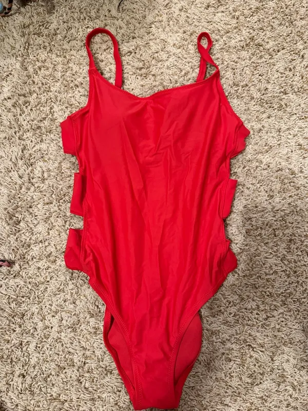 Shade & Shore Bright Red Side-Cut One-Piece Swimsuit - Image 2