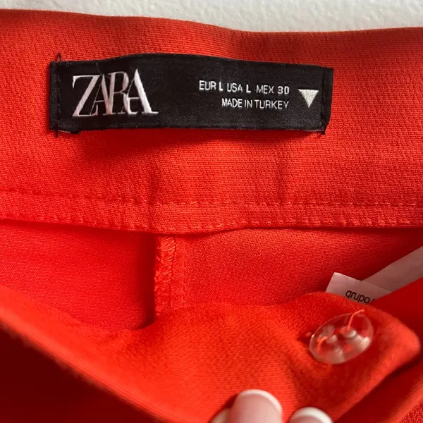 Zara Trousers Womens Large Orange Red Ankle Cropped Flare High Rise Slim Pants - Image 6