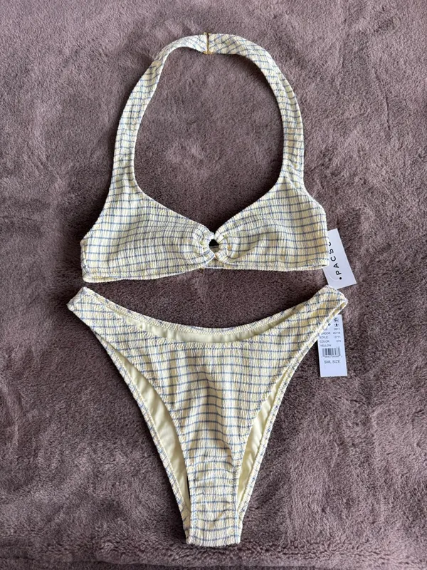New with tag PacSun Ivory Jade Textured Halter Bikini Set (Top XS- Bottom Small) - Image 2