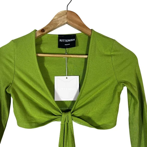 NWT Kittenish Knotted Cutout Ribbed Mini Dress Lime Green Party Bodycon Size M - Image 2