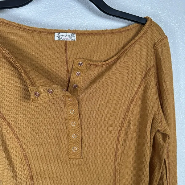 Free People Intimately Sloane Henley Bodysuit Sz Medium Snap Thumbholes Mustard - Image 3