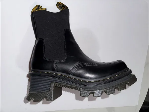 Dr. Martens Black Leather Platform Chelsea Boots with Yellow Pull Tab - Image 12