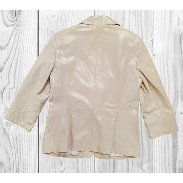 Lafayette 148 Jacket Womens 10 Beige Leather Single‎ Breasted Blazer VTG … - Image 3