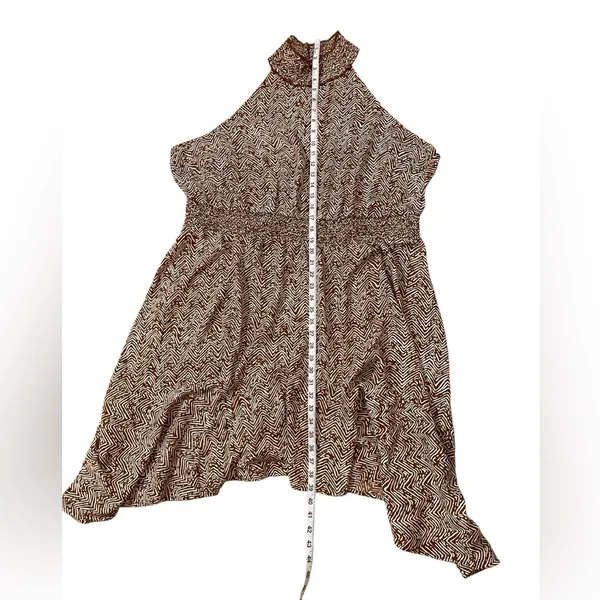 Maurice's Airy Lightweight Brown Printed Smocked Nick Neck Shark Bite Hem Pull Over Dress - Image 5