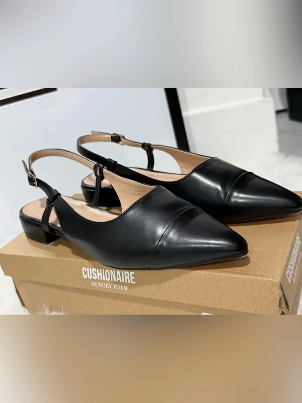 Cushionare Black Pointed Slingback Flats with Memory Foam 9.5 - Image 3