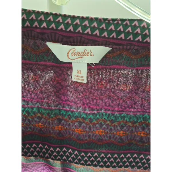 Candies Size XL Purple Multi Color Roll Tab Zip Front V-Neck Pocket Front Top - Image 2