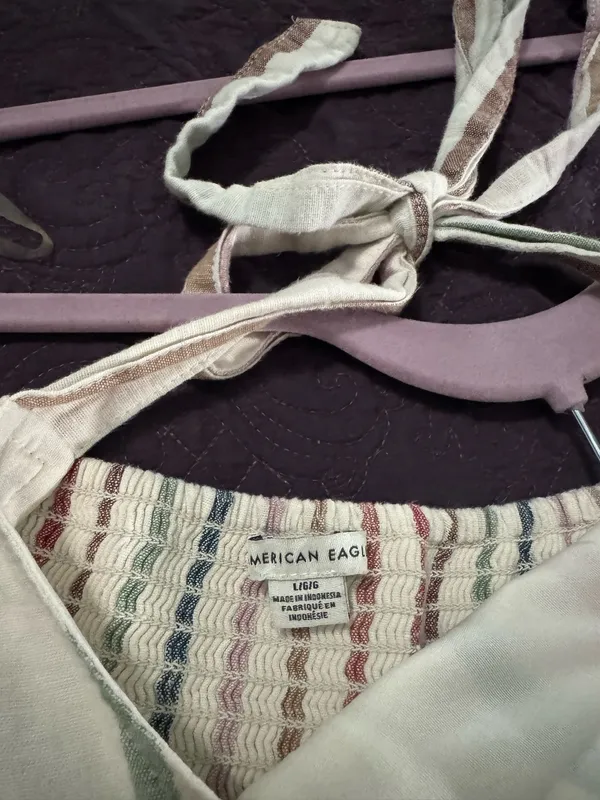 American Eagle Striped Halter Dress Linen - Image 5