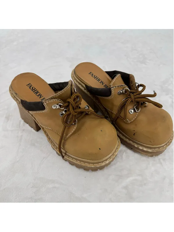 Y2K Work Boot Clogs Mules Chunky Lug Sole Platform 90s Hiker Vintage High Heel 7 - Image 2