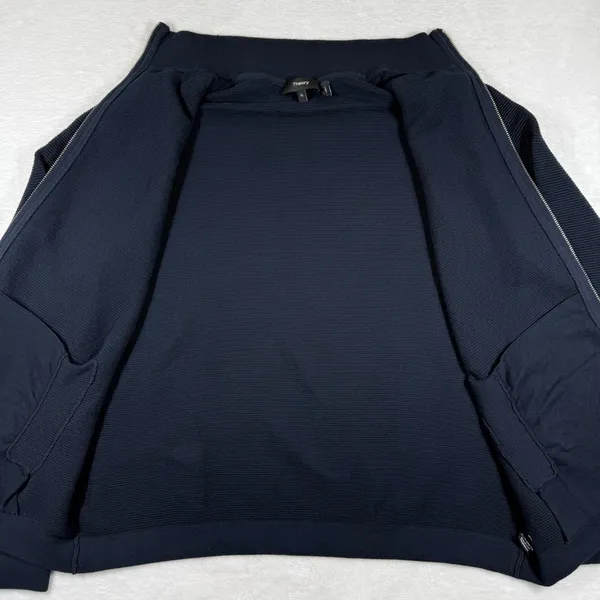 Theory Avell FZ Breach Navy Blue Ribbed Cotton Full Zip Mock Neck Sweater‎ XL - Image 6