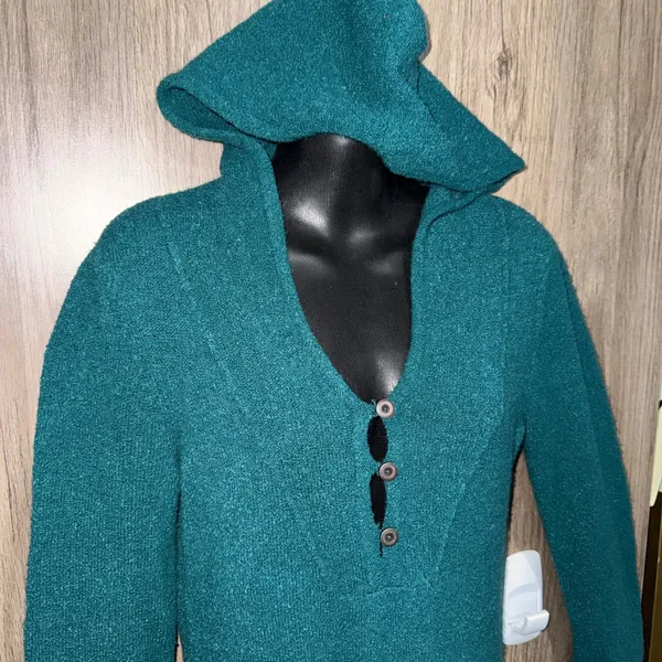 Royal Robbins Voyager Hooded Sweater Dress Lg Green Knit Henley Outdoor Gorpcore - Image 4