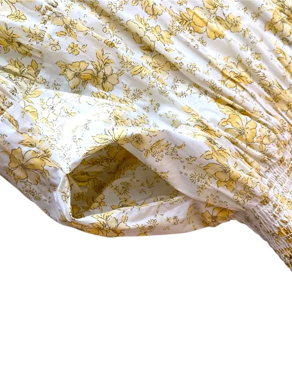 Aqua Yellow Smocked Floral Sundress Cottagecore Maxi Lined w Pockets - Image 11