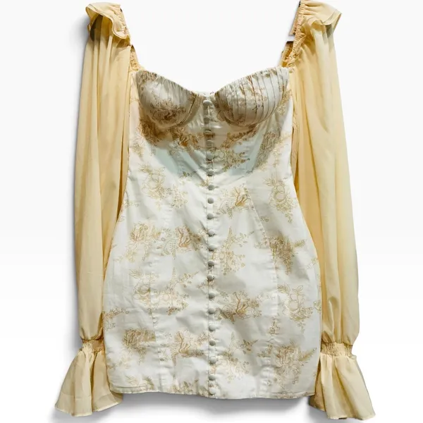 Oh Polly Under The Stars Floral Long Sleeve Corset Bustier Mini Dress Cream 4‎ S - Image 4