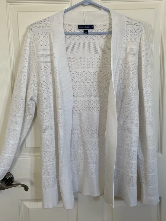 Karen Scott White Knit Cardigan size L - Image 4