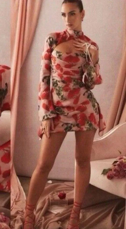 House Of CB Toira floral Satin Corset Mini dress Rose Print Valentine’s Day XS - Image 3