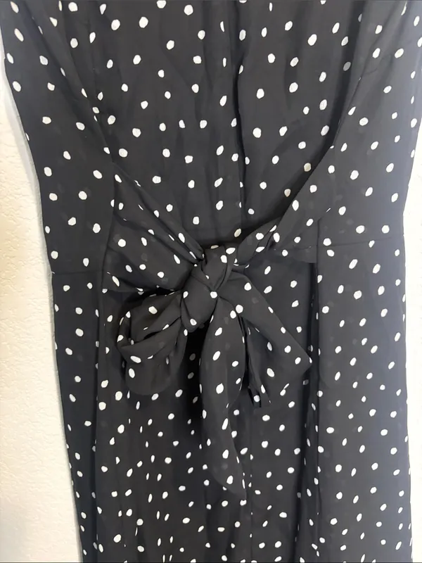 Sleeveless Black Polka Dot Maxi Dress 16 with waist tie - Image 6