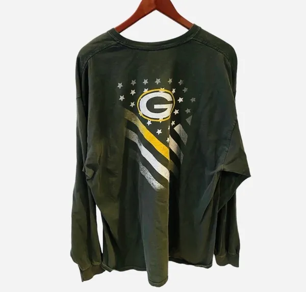 Gildan Green Bay Packers Cityscape Patriotic Flag Long Sleeve TShirt 2XL Football - Image 5
