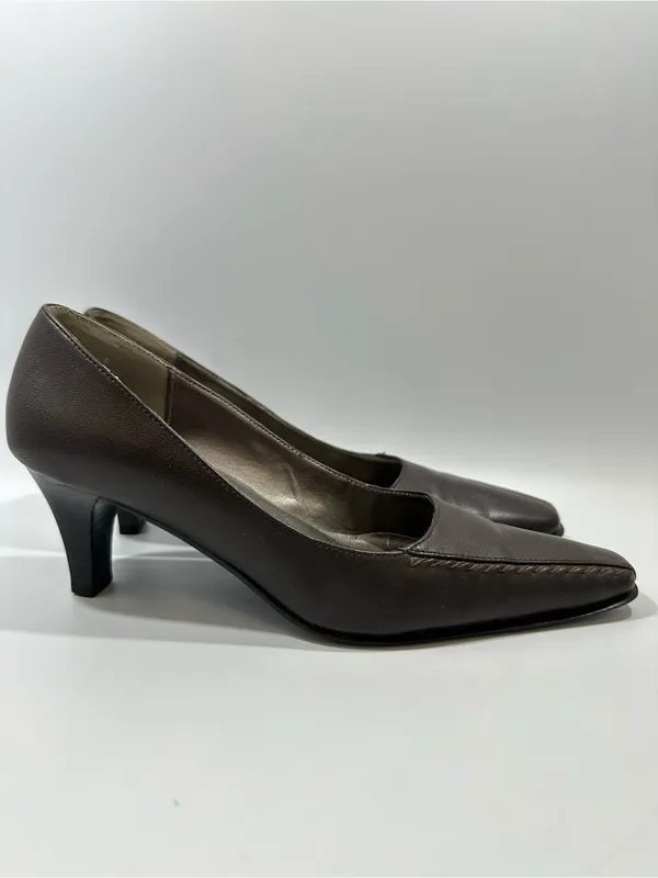 David Tate Brown Leather Square Toe Pumps Heels Women’s 7.5 SS Super Slim - Image 5