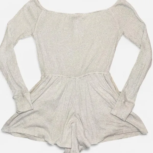 Urban Outfitters Out From Under Grey Long-Sleeve Off The Shoulder Lounge Romper, XS - Image 7