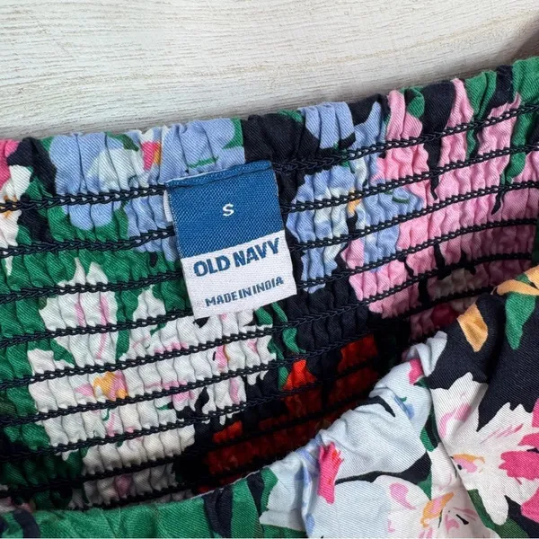 Old Navy Floral Puff Sleeve Peplum Flared Hem V‎ Neck Top Shirt Blue Multi Small - Image 10