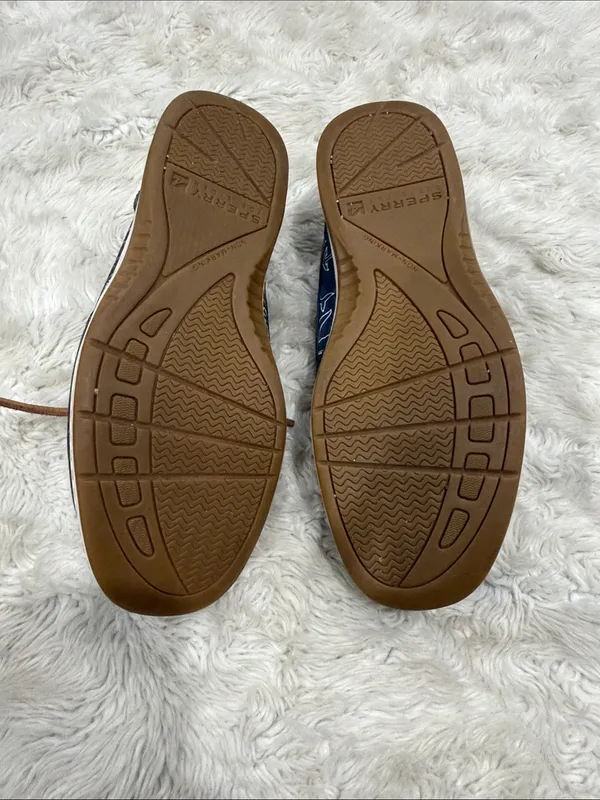 Sperry Navy Leather Boat Shoes loaders with Brown Laces Woman’s Size 6 - Image 5