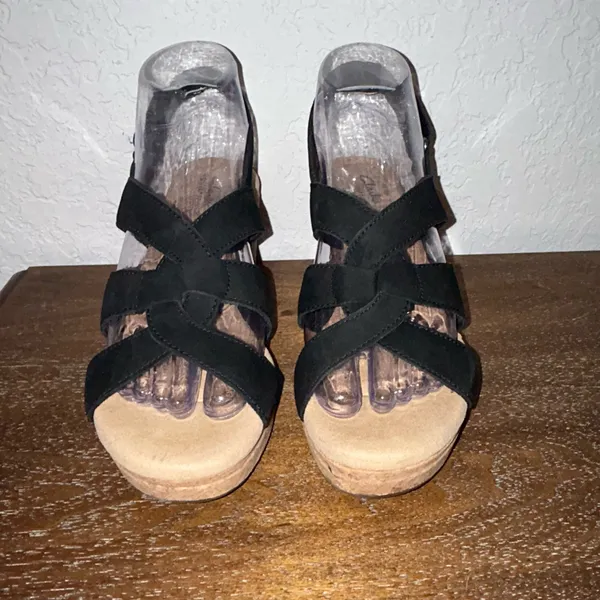 Clarks Collection Self-Attached Sling Back Cork Platform Wedge Sandal Shoes Size 7 - Image 3