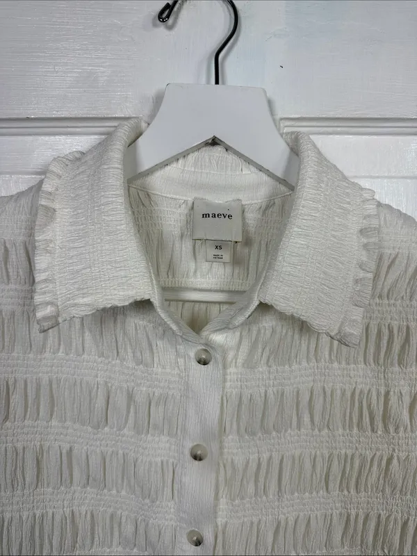 Anthropologie Maeve Smocked Button-Front Top in Ivory W2545 Sz XS - Image 6