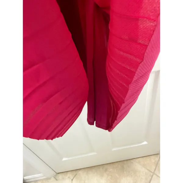 Aureta x Anthropologie Pleated Mini Dress‎ Magenta Pink V-Neck Balloon Sleeve M - Image 7