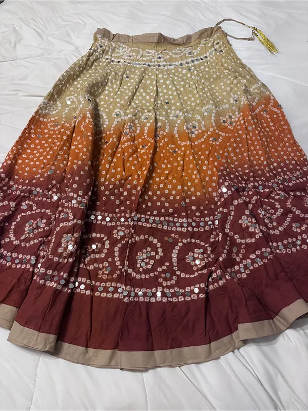 Raj Women’s Ombre Bandhani Maxi Skirt in Tan, Orange & Brown - NWOT - OS - Image 4