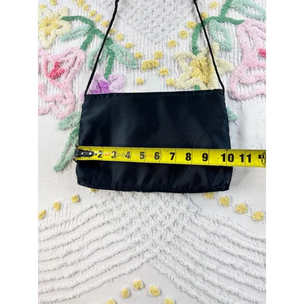 Vintage Black Rayon Satin Evening Bag Bow‎ Detail Formal Clutch Shoulder Bag - Image 7