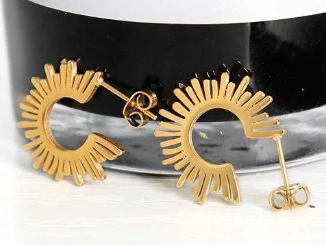 Gold Sun Rays Open Hoop Earrings - Image 6