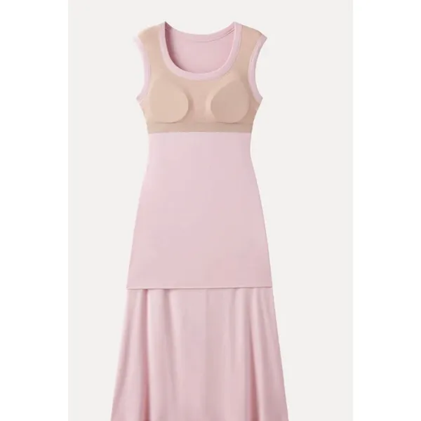 OGL Scoop Neck Side Ruched New Airy Bra Midi Dress Light Pink Size L NWT - Image 5