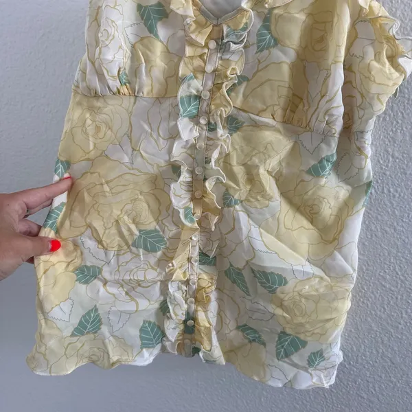 NWT Y2K Kenzie silk yellow rose ruffle cami tank top - Image 2