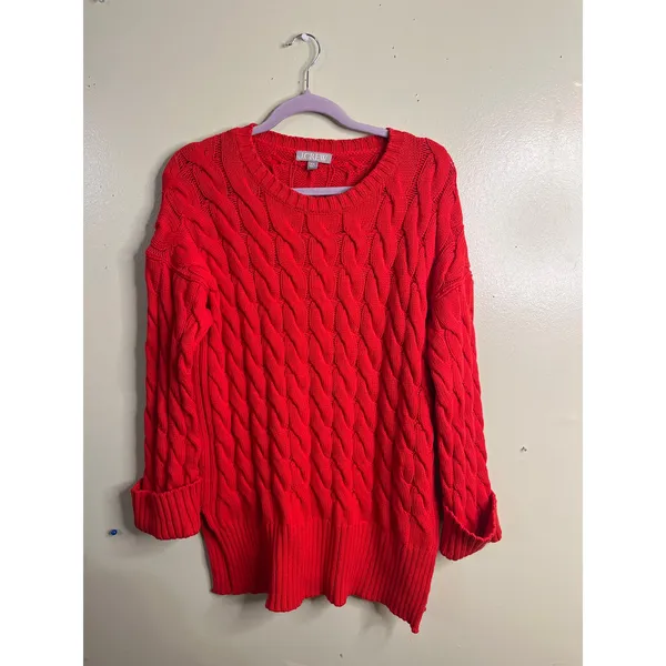 J. Crew Cotton blend cableknit side-slit crewneck sweater, style:Bm401, size s/m - Image 2