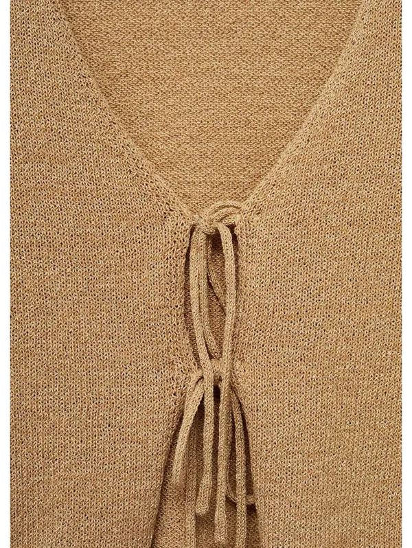 Mango Knitted Cardigan with Bow Jadore Gold XS - Image 6