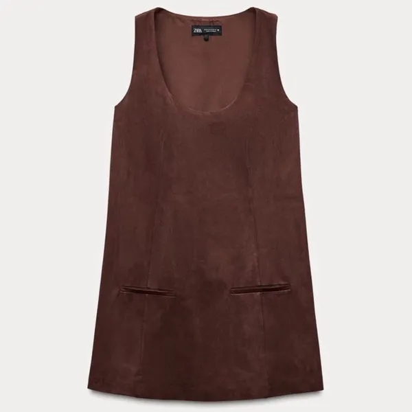 Zara Brown Suede Shift Mini Dress - Image 3