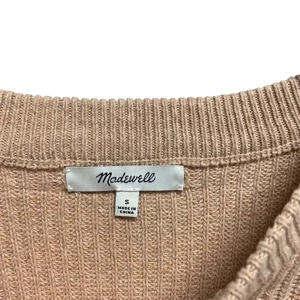 Madewell Sweater‎ Womens Small Beige Cable Knit Pullover Long Sleeve Pocket - Image 4