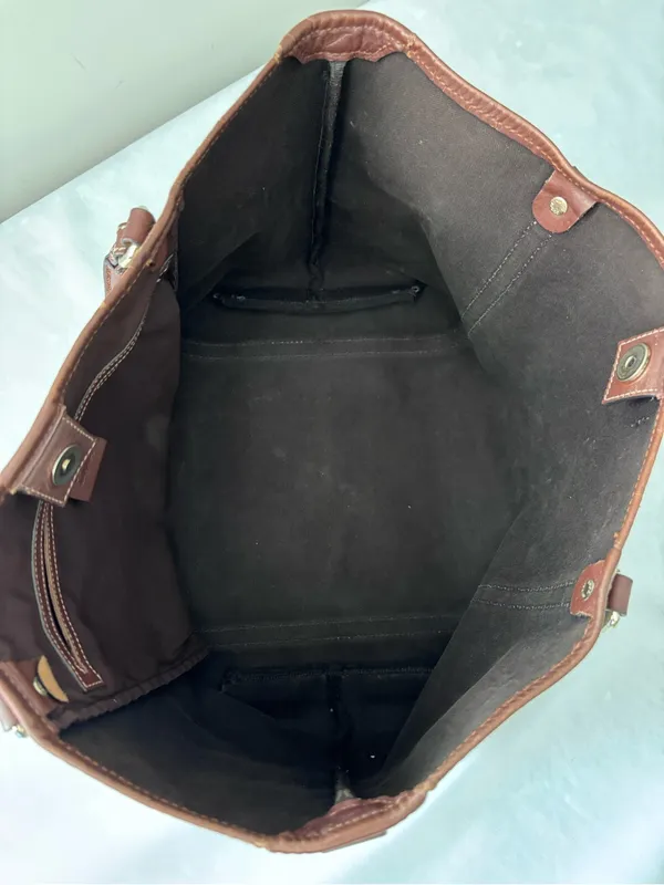 Authentic Gucci GG Supreme Monogram Coated Canvas Brown Leather Large Tote Bag - Image 6