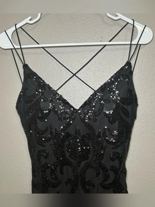 Windsor Black Sequin Damask Strappy Open Back Party Mini Dress Women Size Medium - Image 2