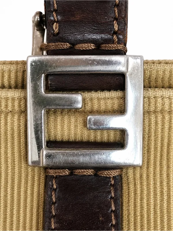 FEND Corduroy Mini Bag with Dark Brown Leather Wrapped Handles & Silver Hardware - Image 8