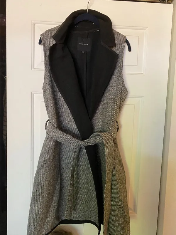 NEW LOOK Birdseye Sleeveless Coat Check Duster US 10 Preppy Mod Equestrian - Image 2