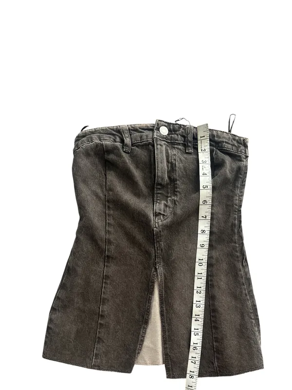 Zara Small Washed Black Denim Strapless Corset Bustier Tube Top Front Slit S - Image 4
