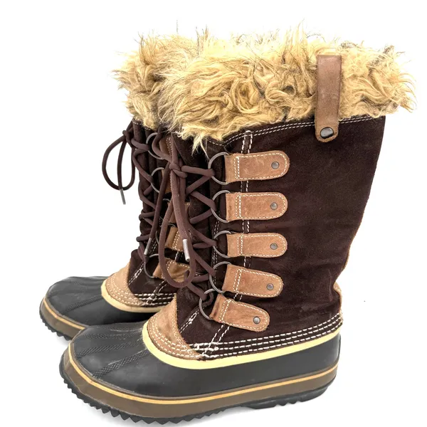Sorel Women's Joan Of Arctic Brown Leather Tall Fur Winter Snow Boots Size 8 - Image 5