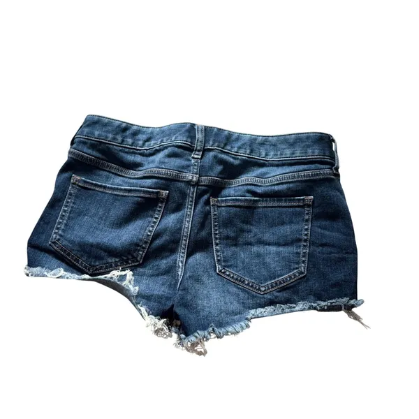 Express Shortie Low Rise Denim Shorts Dark Wash Raw Hem Cut Offs Size 4‎ - Image 2