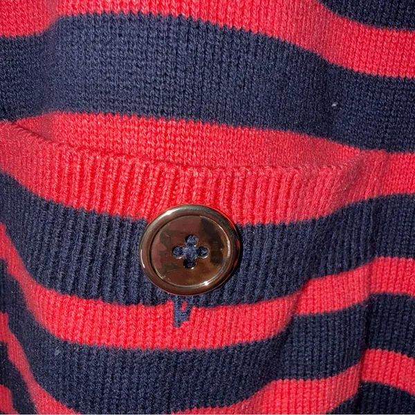 J.‎ Jill Wearever Collection Cardigan Sweater, Red/Navy Striped, Gold Buttons LP - Image 4