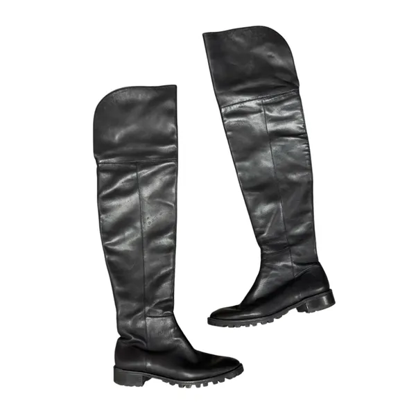 Stuart Weitzman Leather Over the Knee OTK Round Toe Flat Boots Black 7 - Image 3