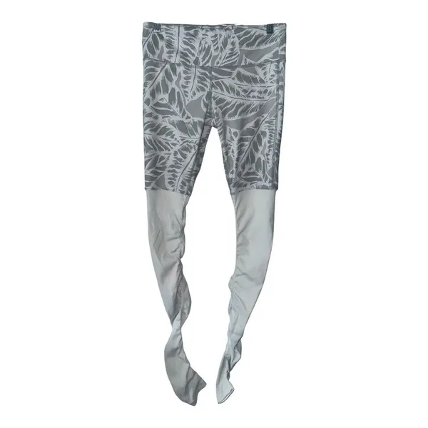 Alo White/Gray Palm Leaf Goddess Leggings, Small‎ - Image 3