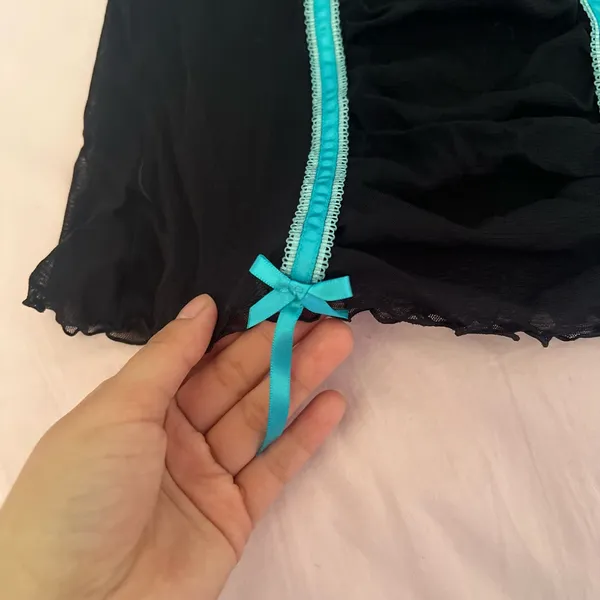 Victoria's Secret Black and Blue Bow Sheer Camisole - Image 4