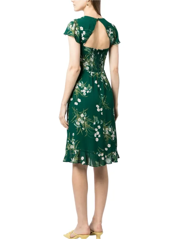 Reformation Rosi Dress Green Floral Short Sleeve Sweetheart Neck 8 in Buena - Image 2