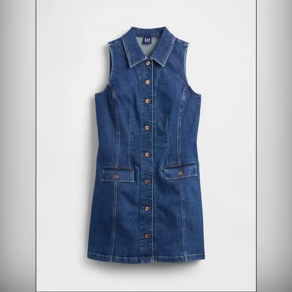 Gap Collared Mini Denim Shift Medium-Wash Casual Dress Women’s Size Medium - Image 2