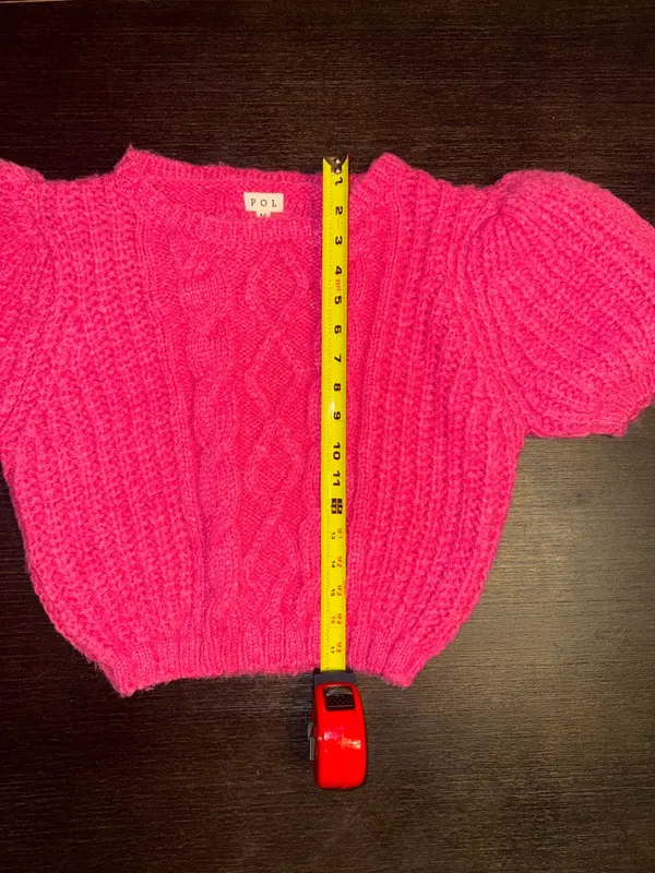 POL Hot Pink Cable Knit Puff Sleeve Sweater - Image 5